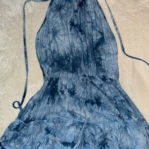 Blue Tie-Dye Halter Dress